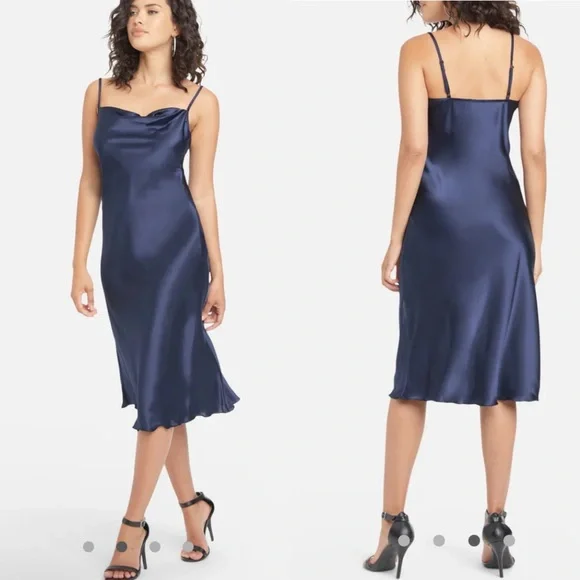 knee length dresses for ladies Navy Satin Slip Midi Dress – Gabi Swimwear main image 1